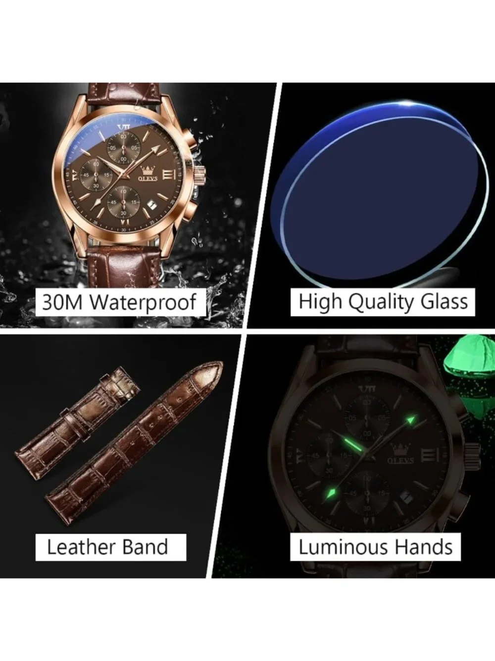 Stylish Men's Casual Leather Chronograph Watch - Big Face, Durable & Versatile